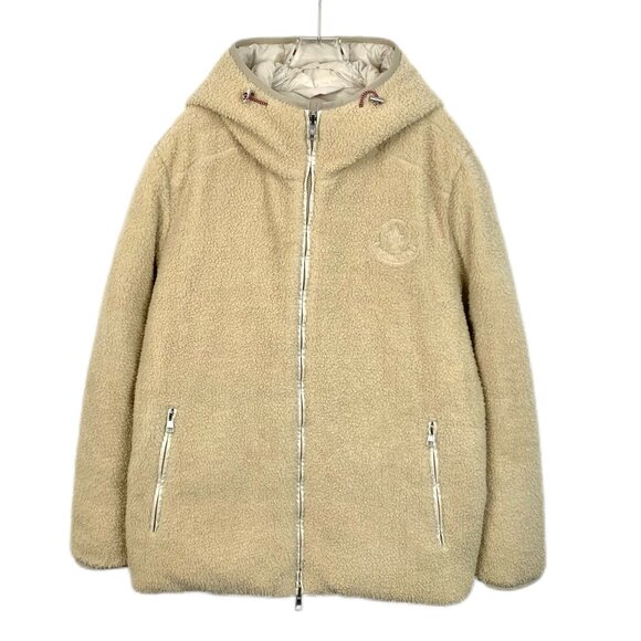 Moncler Haffner Beige Lamb Wool & Down Hooded Jacket 5 XL Double-Face Zippered P - Picture 2 of 15
